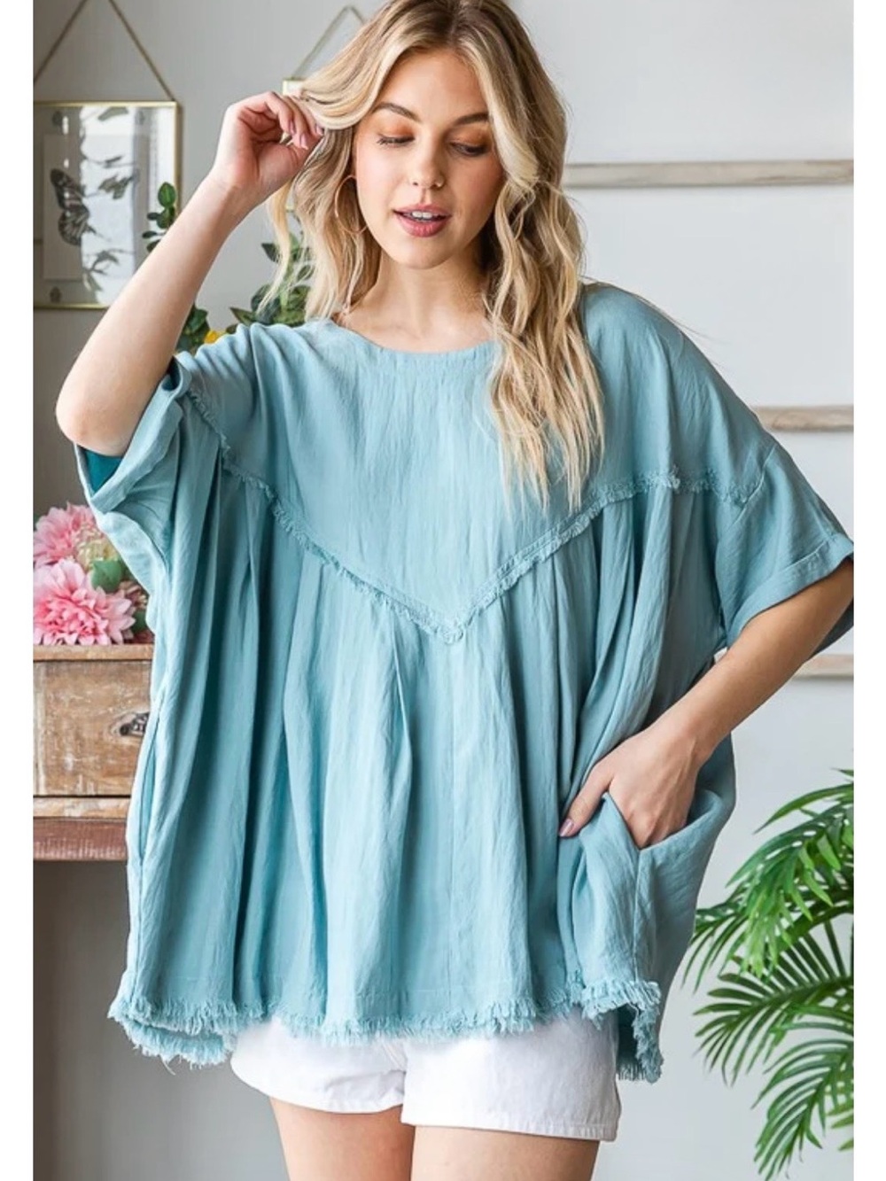 Ovrszd Blue Velvet Aqua Blue Hooded Tunic Top Oversized